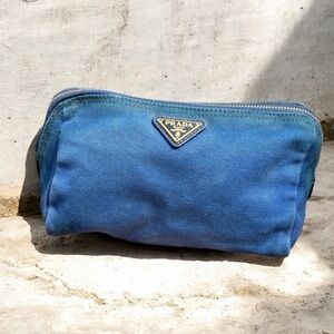 Prada Royal Blue canvas cosmetic Pouch with Gold hardware
